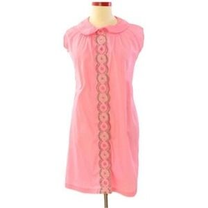 60s Vintage Leisure Lady Pink Embroidered Lounge Dress Night Gown PeterPanCollar